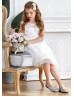 Ivory Pearl Beaded Lace Tulle V Back Flower Girl Dress